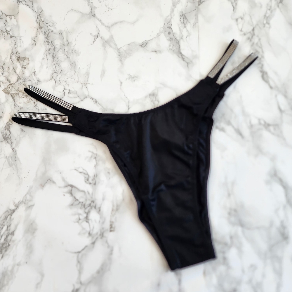 Victoria Secret VERY SEXY Stripy Shine Strap Blue Thong  String Panty